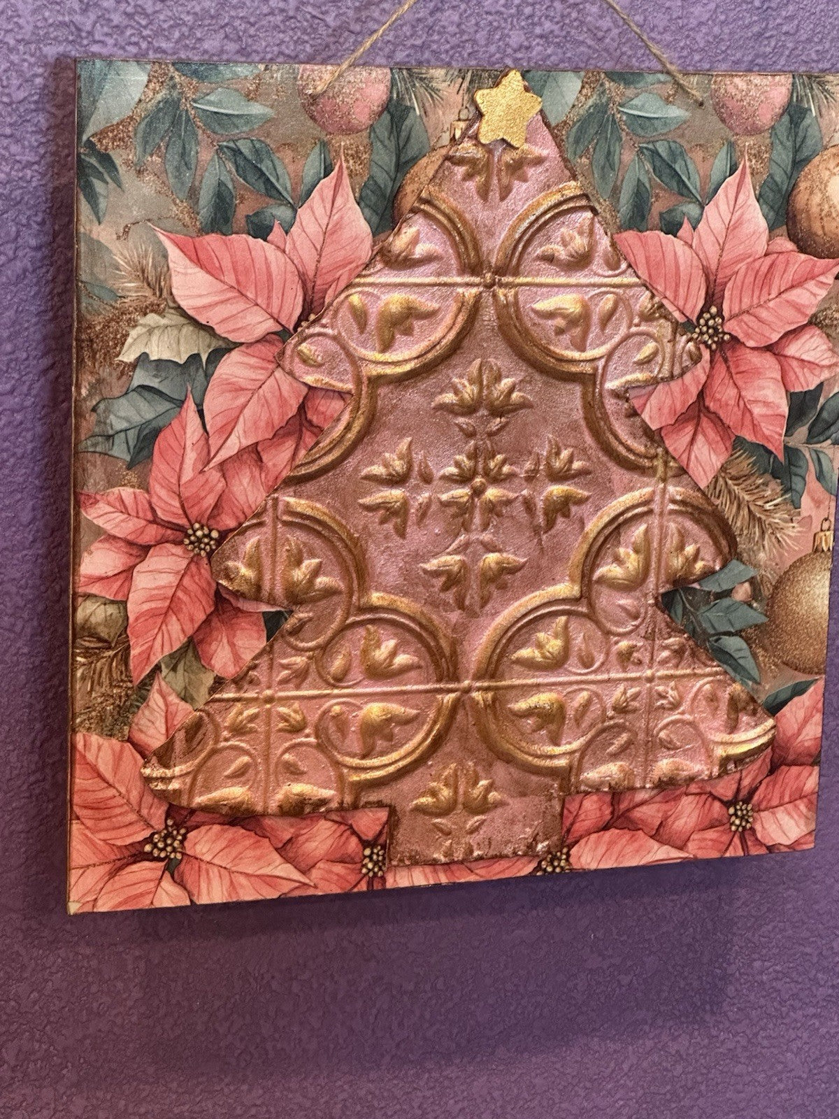 Door Hanger Wall Sign Christmas Tree Pink And Gold