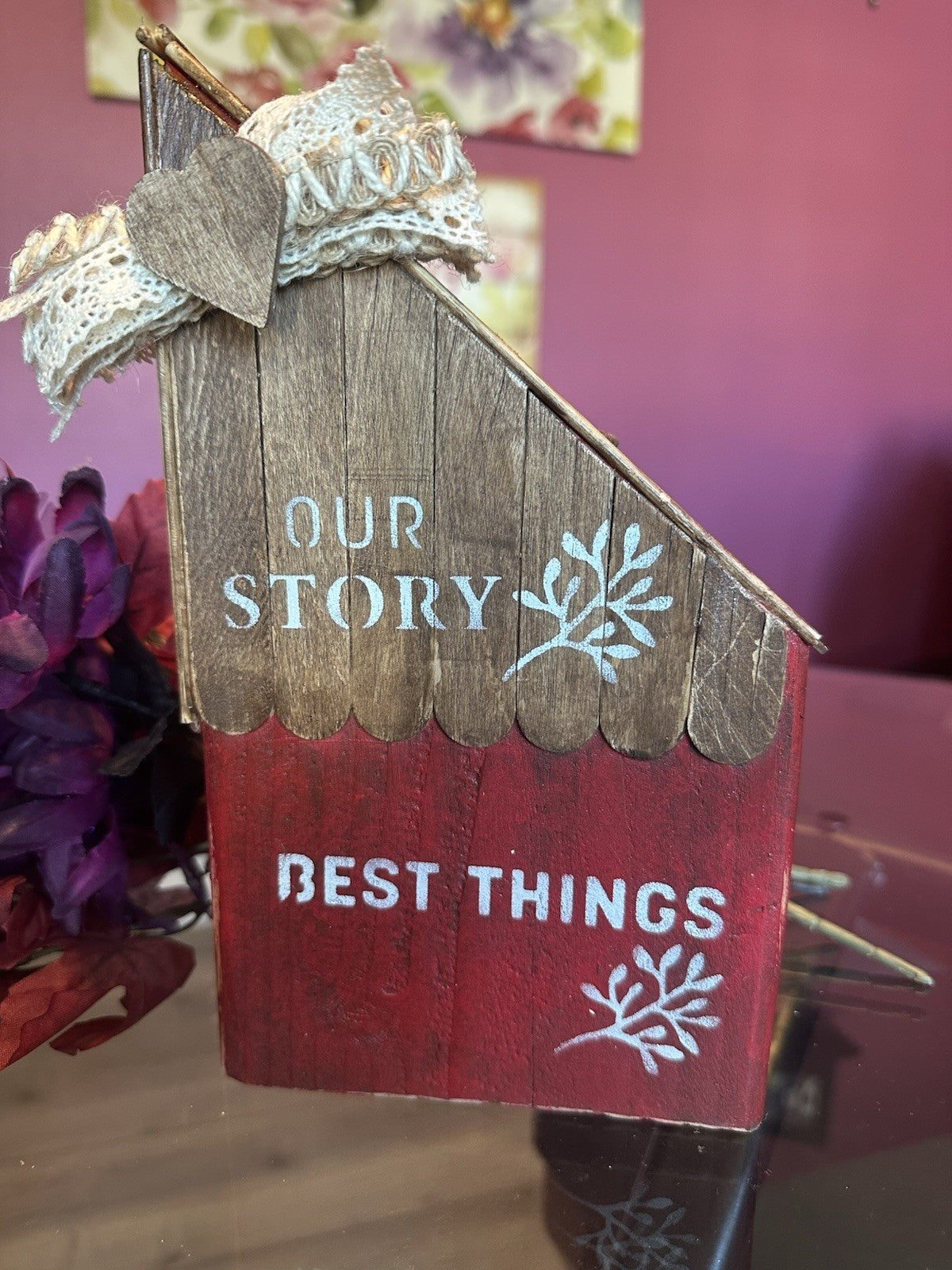 Red Barn Wood Sign Shelf Sitter Hand Painted And Stained - Stenciled Lettering
