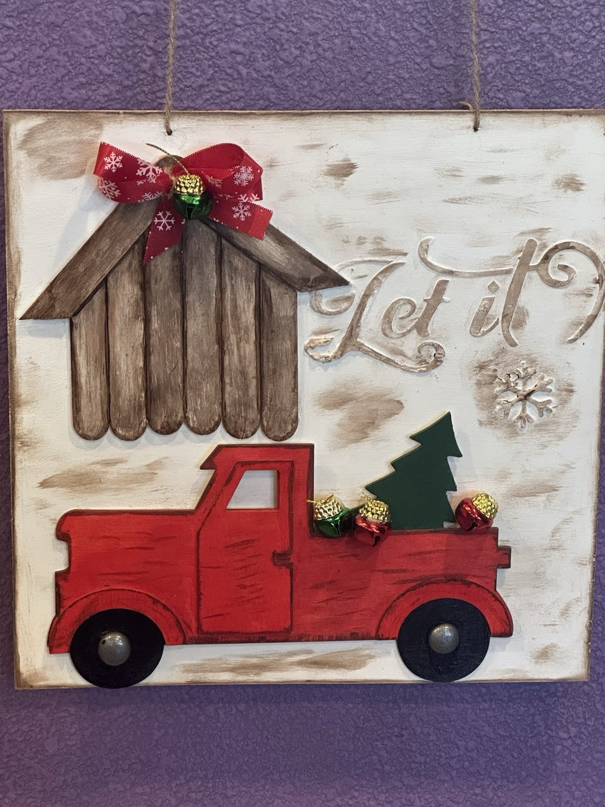 Door Hanger Wall Sign Let It Snow Winter Christmas Barn Stencil Truck Tree