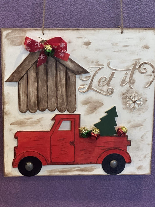 Door Hanger Wall Sign Let It Snow Winter Christmas Barn Stencil Truck Tree