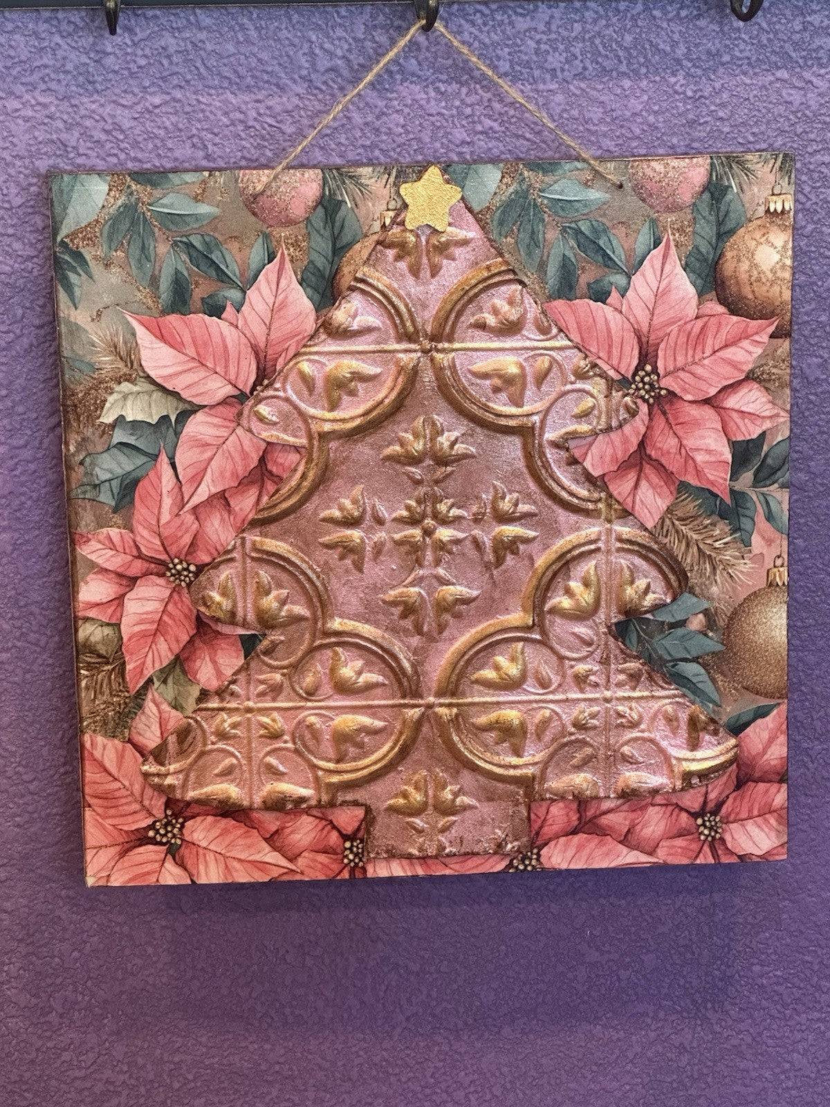 Door Hanger Wall Sign Christmas Tree Pink And Gold