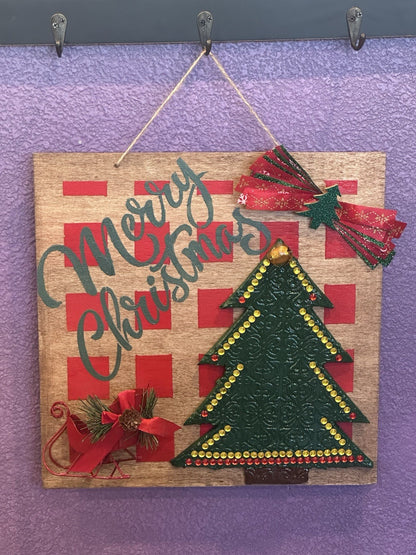 Door Hanging Wall Sign Art Christmas Tree Stencil Holiday