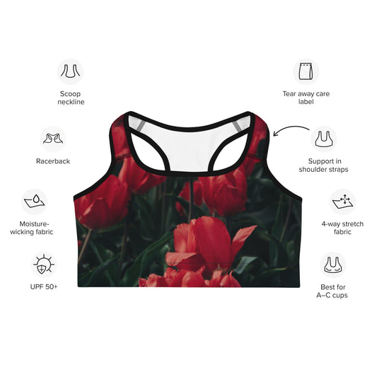 Sports bra - Red Flowers - Stylin Spirit