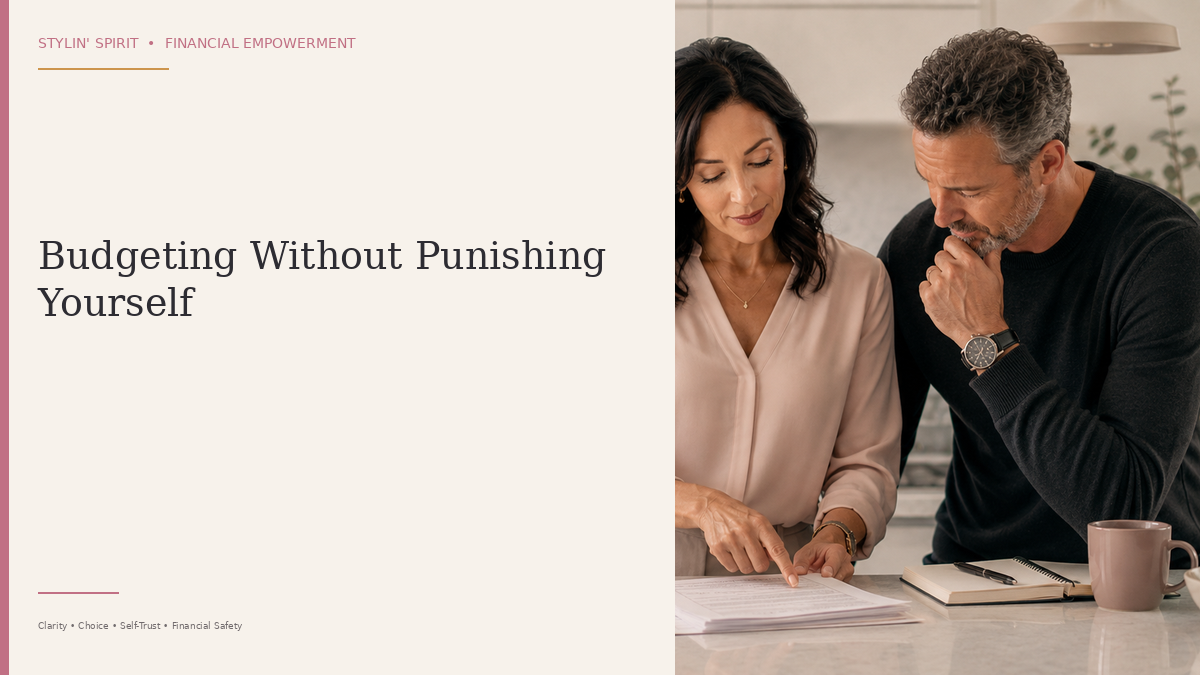 A woman calmly planning at home, representing budgeting as a practical tool rather than punishment or shame.