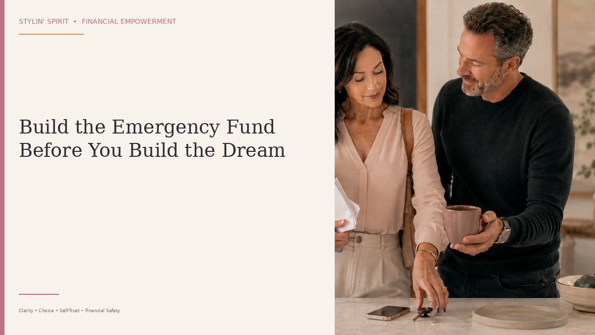 A calm planning scene representing the financial breathing room created by an emergency fund before larger goals.