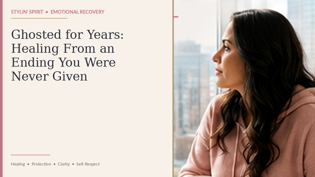 Confident woman reflecting on ghosted for years: healing from an ending you were never given and protecting her emotional safety