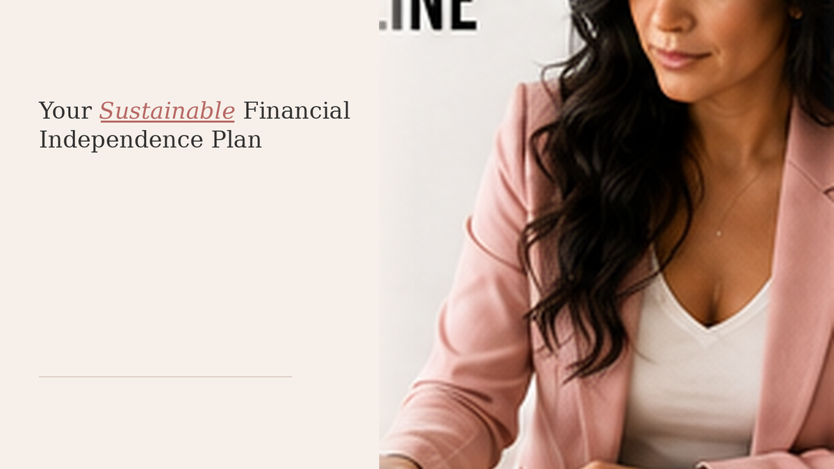 A woman plans her financial future at a desk, representing a sustainable week-by-week and year-by-year path to independence.