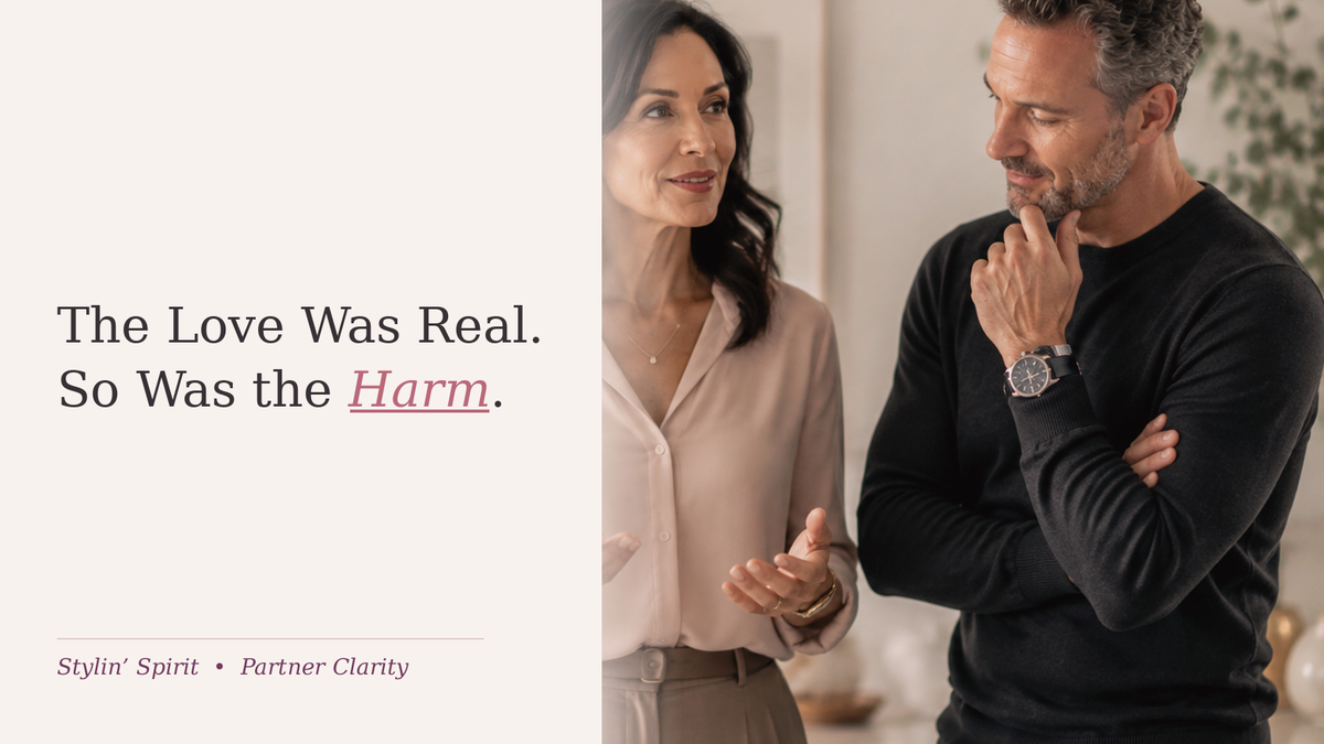 Adult couple in a serious, attentive moment, representing the reality that genuine love and meaningful harm can exist in the same relationship.