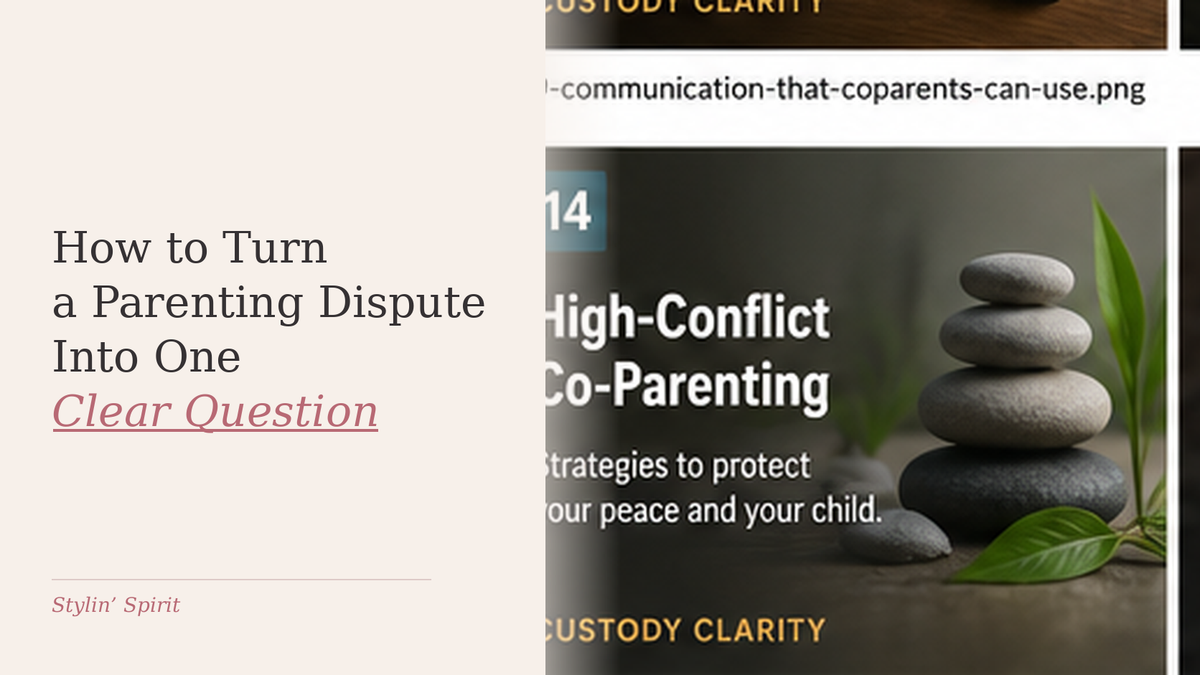 Balanced stones in a calm editorial setting, representing the process of reducing a complex parenting dispute to one precise, answerable question.