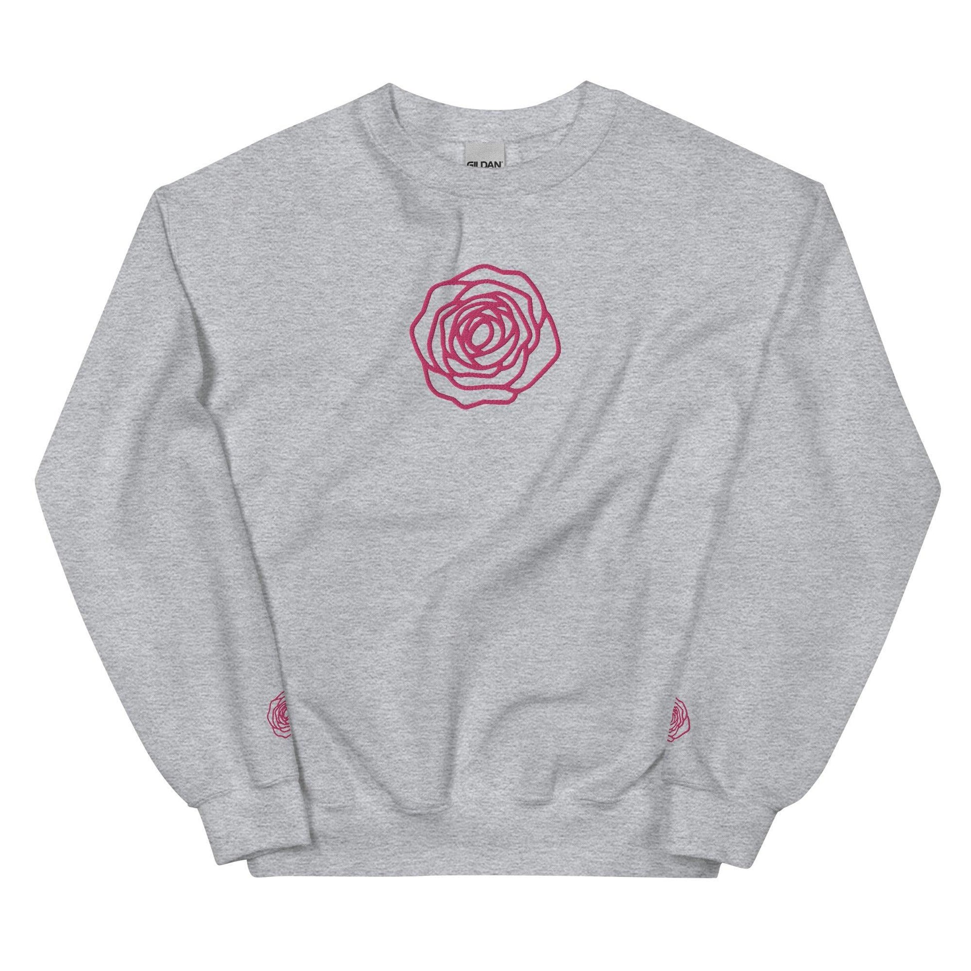 Unisex Sweatshirt - Embroidered Rose Pink - Stylin Spirit