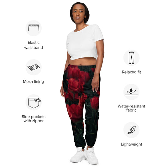Unisex track pants - Red Flower - Stylin Spirit