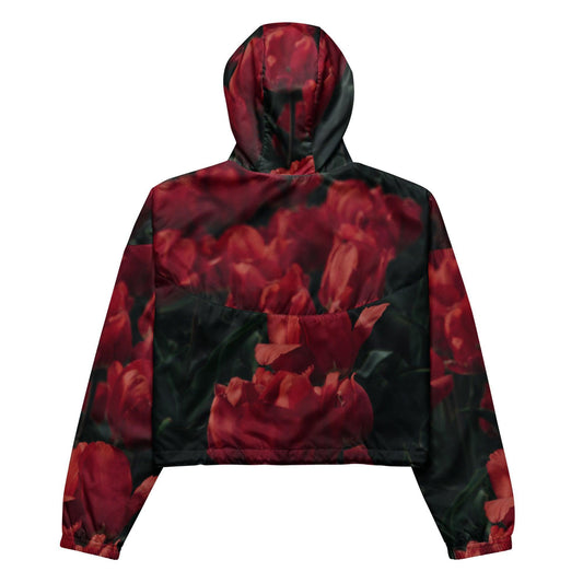 Women’s cropped windbreaker - Red Flowers - Stylin Spirit