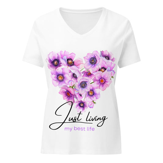 Women’s relaxed v - neck t-shirt - Living My Best Life - Stylin Spirit