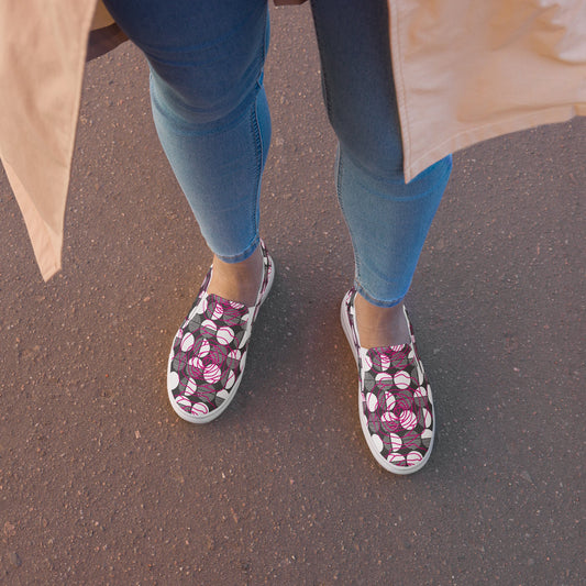 Women’s slip - on canvas shoes - Black White - Pink Roses - Stylin Spirit