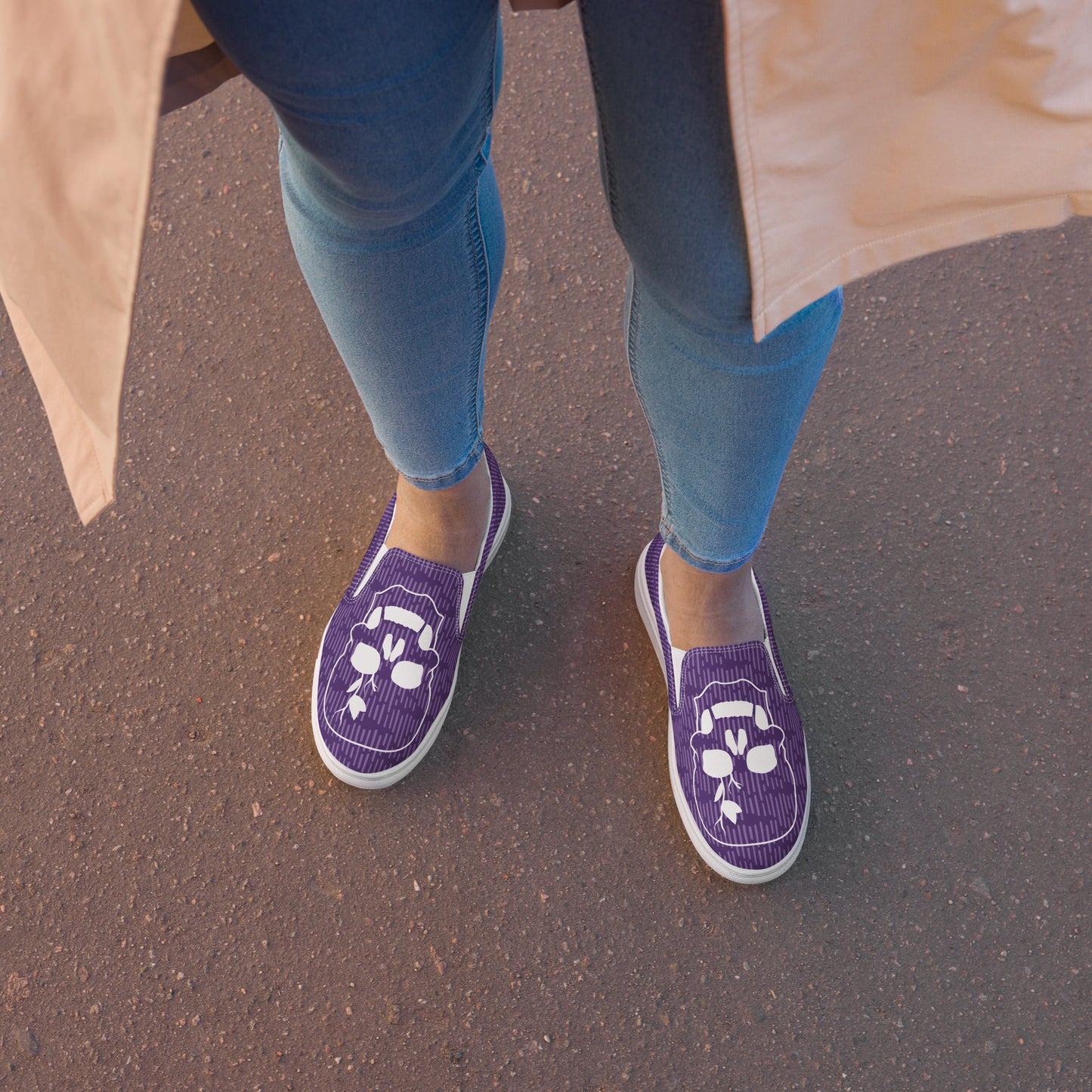 Women’s slip - on canvas shoes - White Skull - Stylin Spirit