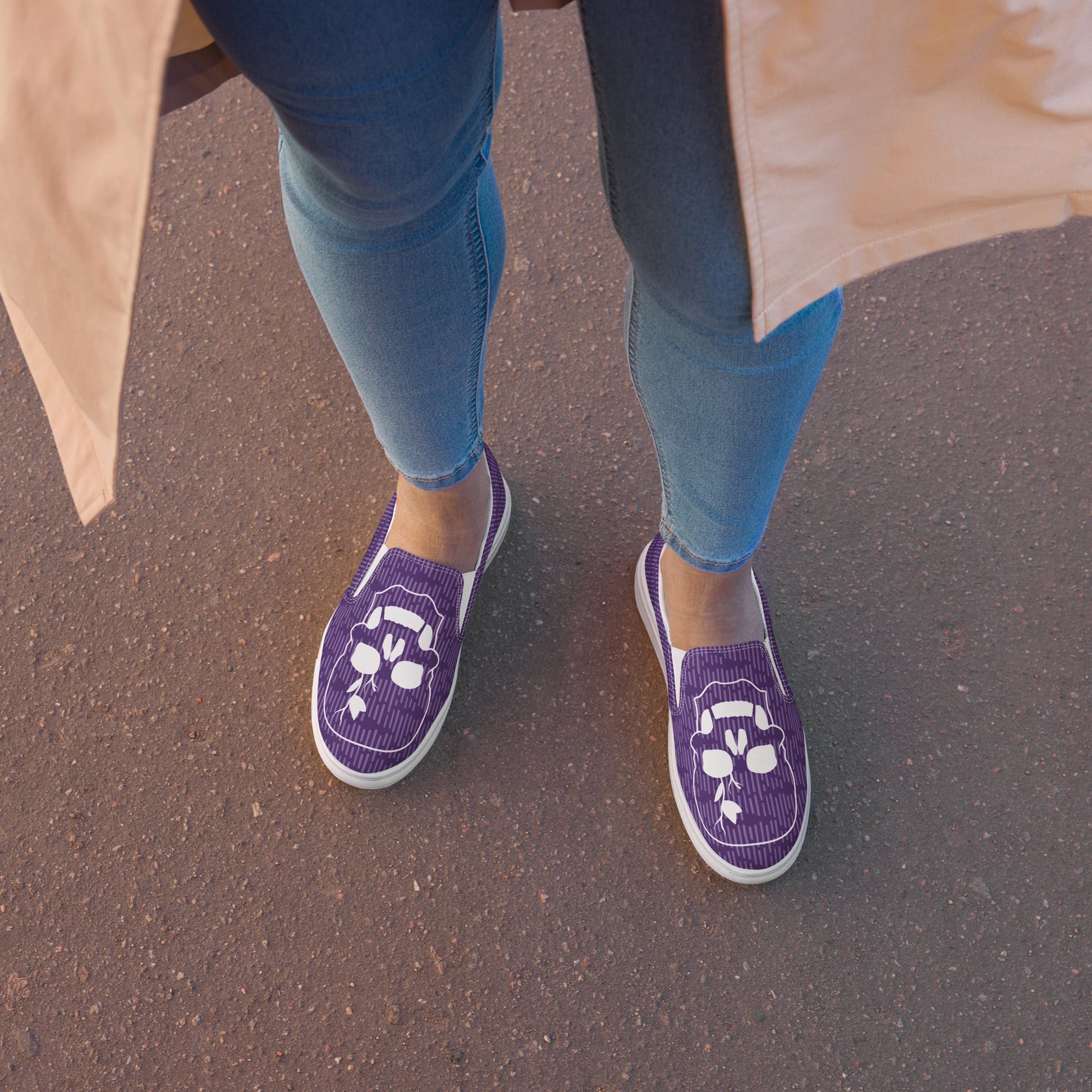 Women’s slip - on canvas shoes - White Skull - Stylin Spirit