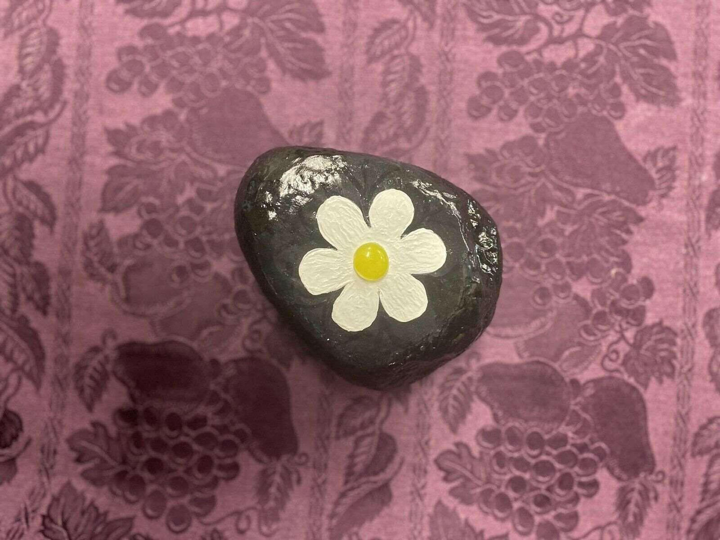Hand painted rock stone art - Daisy Home Decor Paperweight Art Piece 5lbs - Stylin Spirit