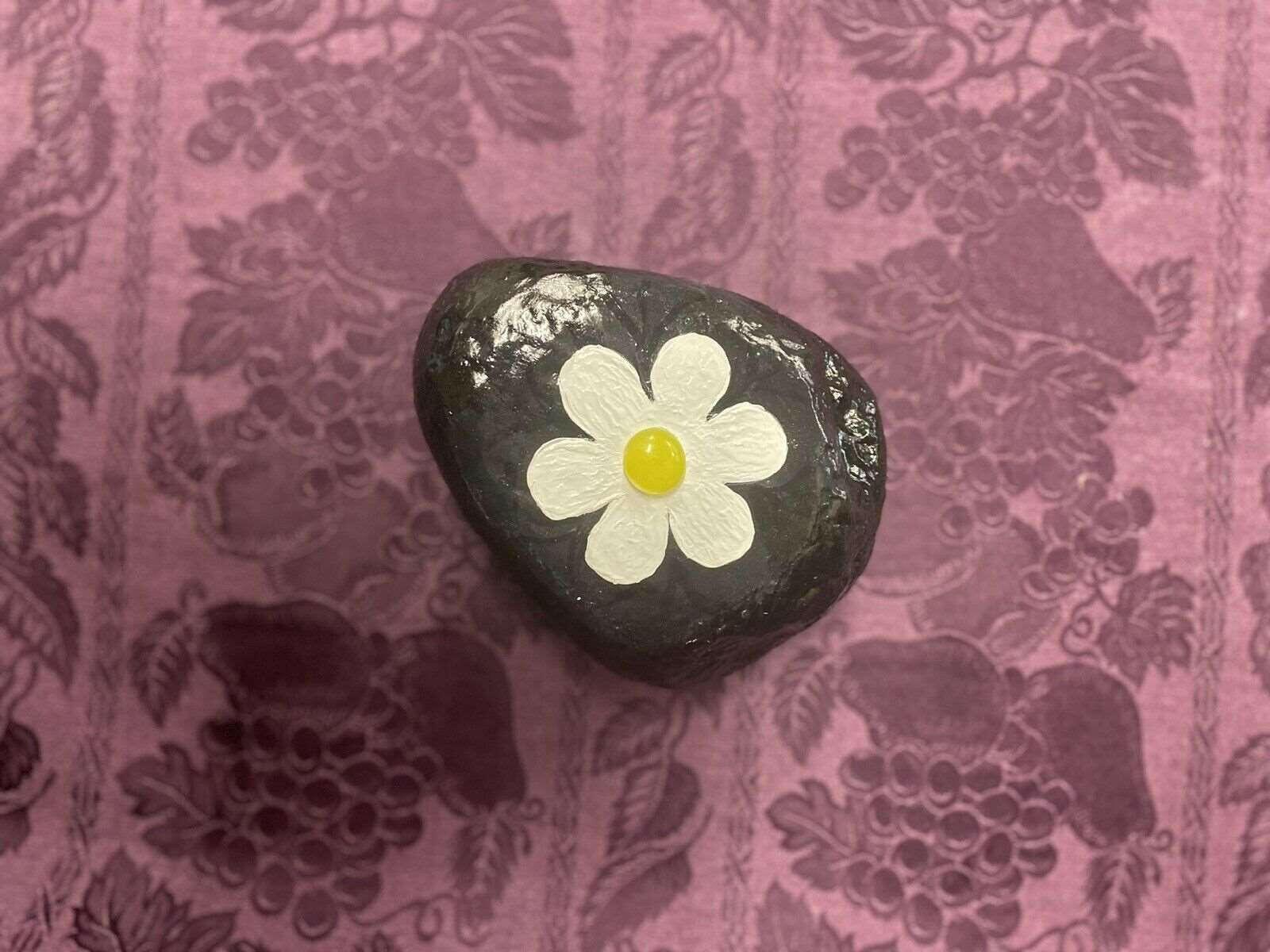 Hand painted rock stone art - Daisy Home Decor Paperweight Art Piece 5lbs - Stylin Spirit