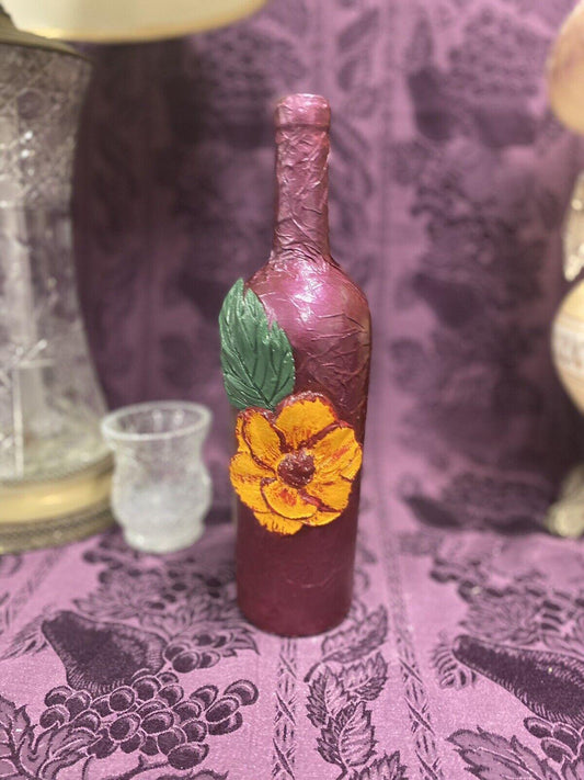 Decorative Wine Bottle Stained Glass Hand Painted Upcycled Sunflower Wine - Stylin Spirit