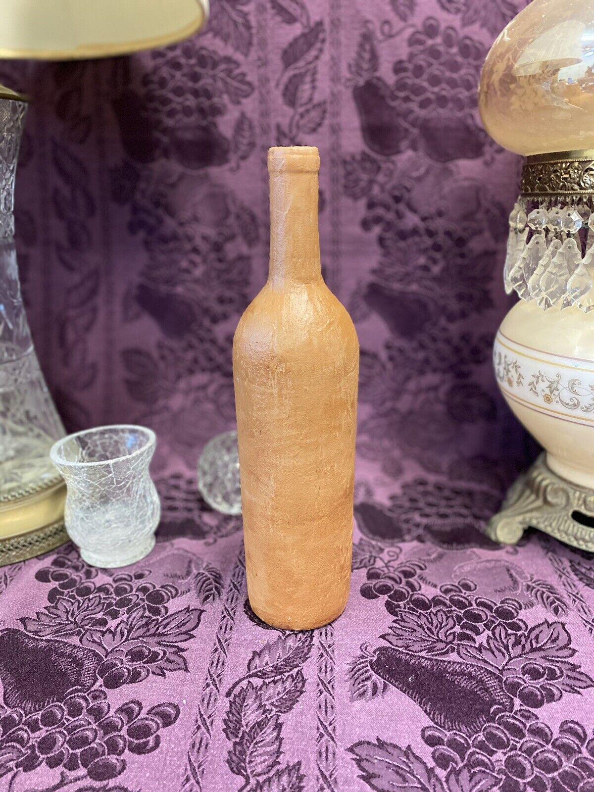 Decorative Wine Bottle Stained Glass Hand Painted Upcycled Tan Sand Seashells - Stylin Spirit