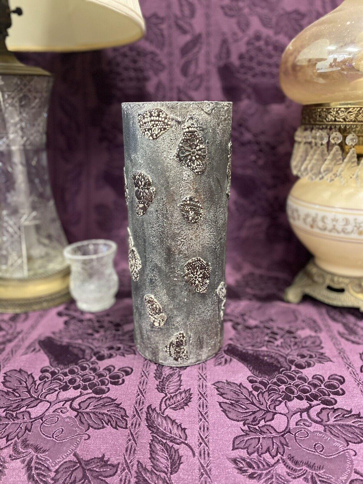 Custom Stained Glass Vase Vintage Faux Concrete Cement 16” - Stylin Spirit