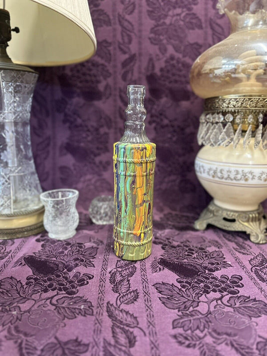 Decorative Wine Pirate Bottle Hand Painted Purple Orange Yellow Green Decorative Bottle Stylin’ Spirit   