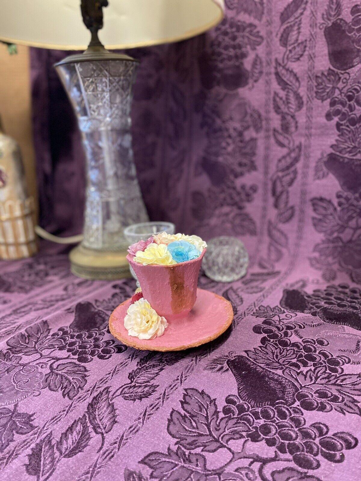 Handcrafted Flower Tea Coffee Cup Saucer Garden Collection Dusty Rose Pink Tan - Stylin Spirit