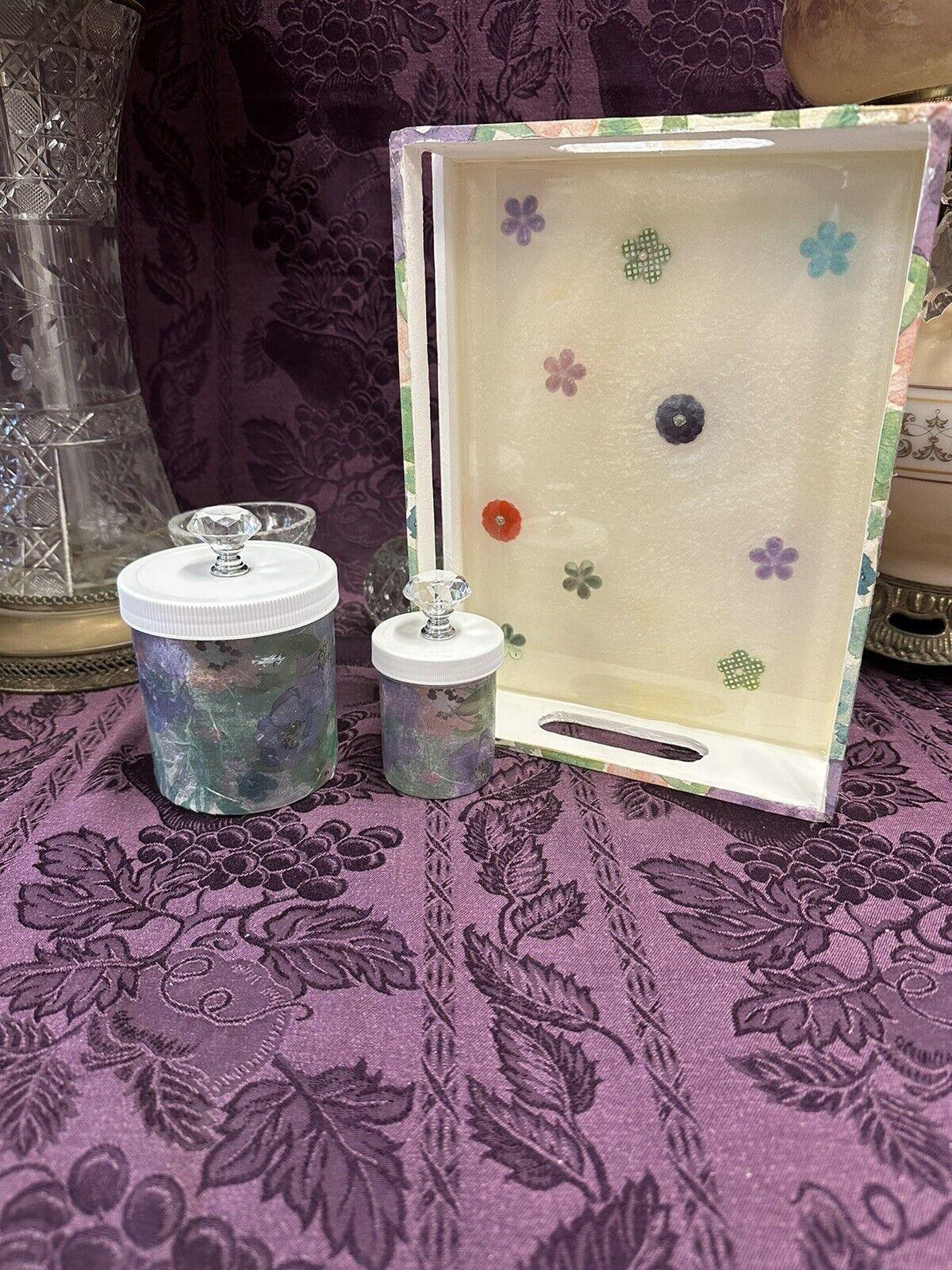 Custom Bathroom Vanity Tray With Matching Plastic Containers Crystal Knobs - Stylin Spirit