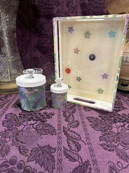 Custom Bathroom Vanity Tray With Matching Plastic Containers Crystal Knobs - Stylin Spirit