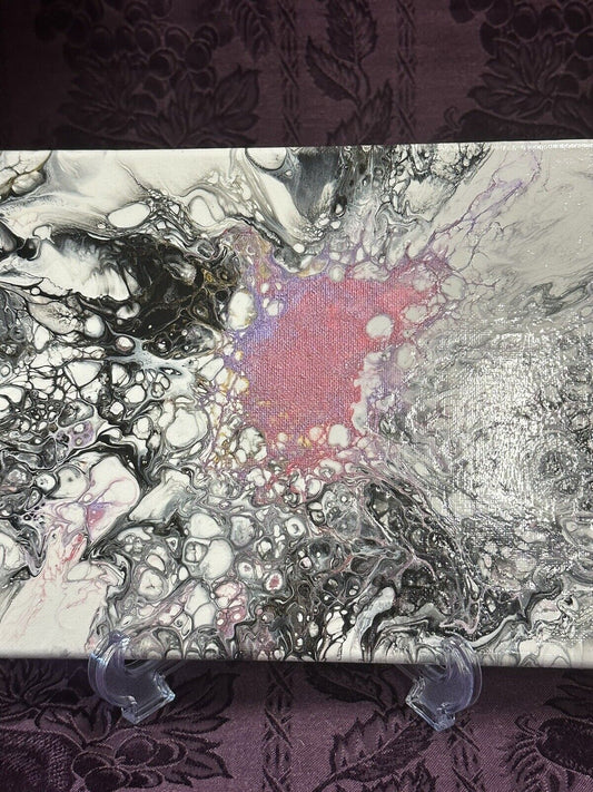 Hand painted Paint Pour 8 X 10 Pink White Black Flowers Wall Hanging Art Wall Art Stylin Spirit   