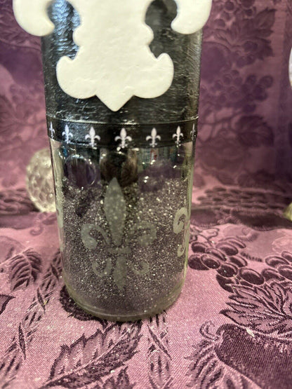 Decorative Glass Wine Bottle Black Hand Etched Filled with sand & glass beads - Stylin Spirit