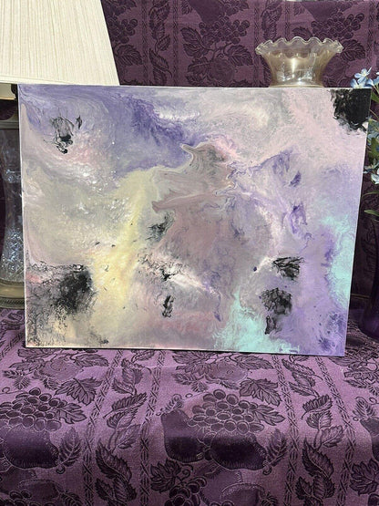 Hand painted Paint Pour 16x20 Pink Teal Gray Purple Black Wall Hanging Art - Stylin Spirit