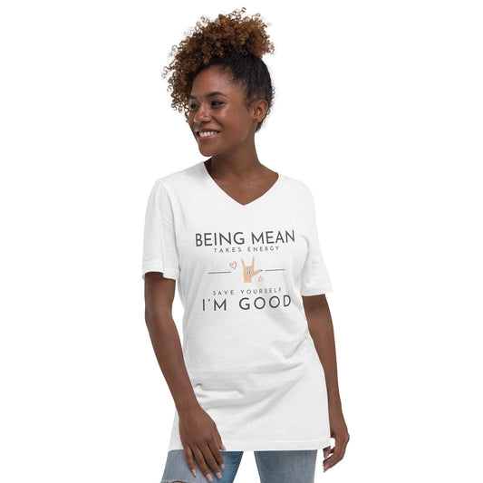 Unisex Short Sleeve V-Neck T-Shirt - Being Mean Hand - Stylin Spirit