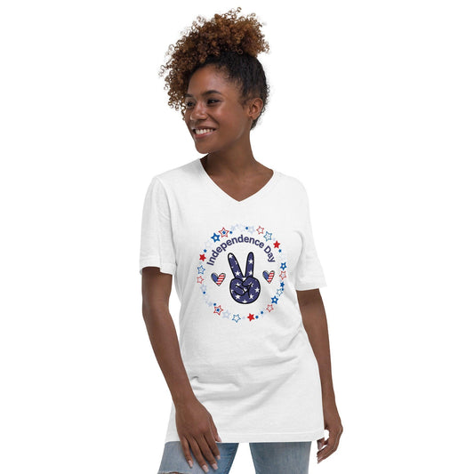 Unisex Short Sleeve V-Neck T-Shirt - Independence Day 4th of July - Stylin Spirit