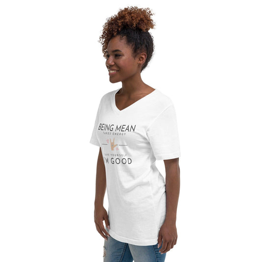 Unisex Short Sleeve V-Neck T-Shirt - Being Mean Hand - Stylin Spirit