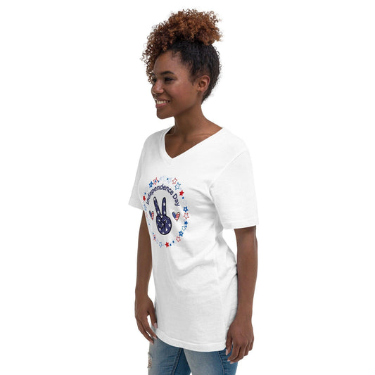 Unisex Short Sleeve V-Neck T-Shirt - Independence Day 4th of July - Stylin Spirit