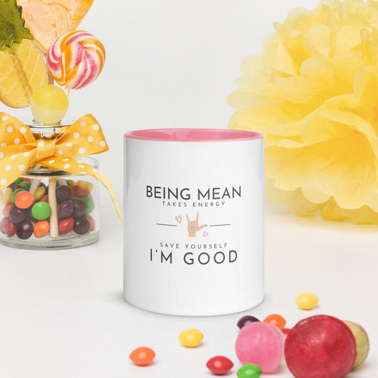 Coffee or Tea Mug with Color Inside - Being Mean Hand - Stylin Spirit